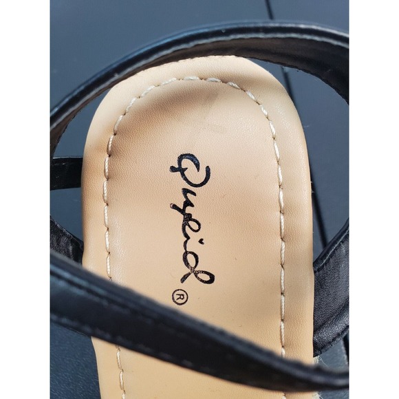 Qupid Daylen Wedge Espadrille Black‎ Tan Sandal Round Toe Straps Womens Size 6 - Picture 8 of 15